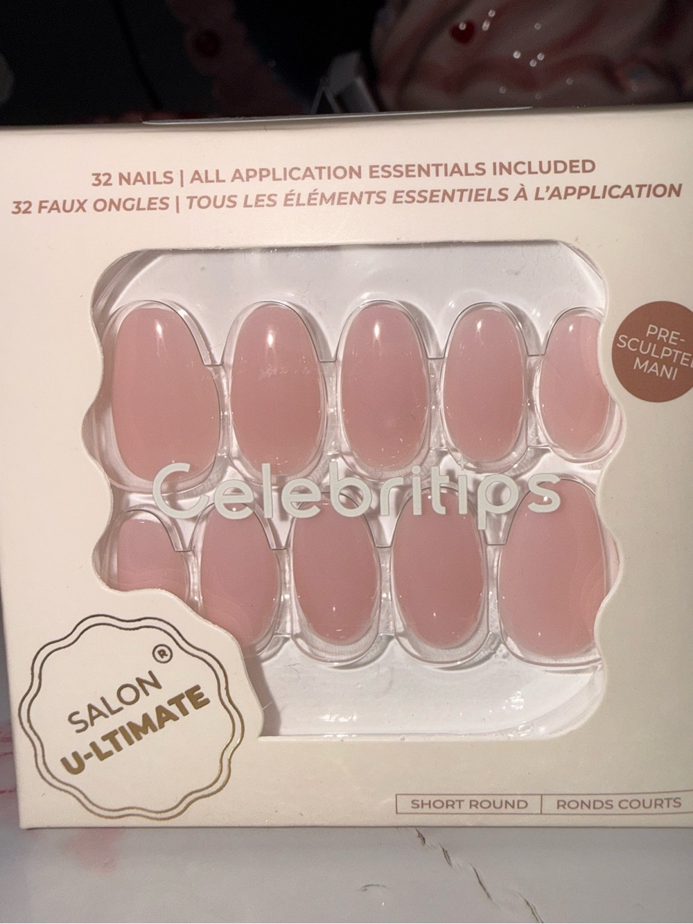 Celebritips Salon U-Ltimate Pink Short Round False Nails - 32 Pack